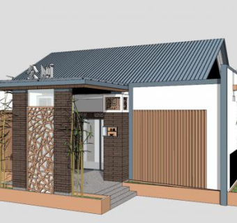 中式现代公厕厕所SU模型下载_sketchup草图大师SKP模型