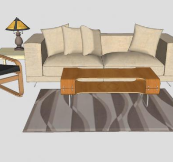 美式客厅家具摆放SU模型下载_sketchup草图大师SKP模型