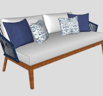 木制简约沙发靠枕SU模型下载_sketchup草图大师SKP模型