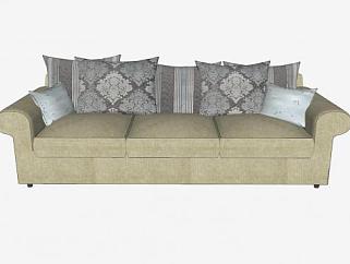 三座沙发靠枕家具SU模型下载_sketchup草图大师SKP模型