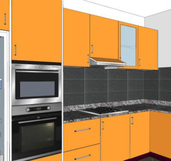橘色厨房空间橱柜家电SU模型下载_sketchup草图大师SKP模型