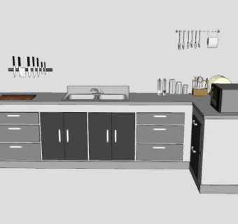灰色系厨房橱柜厨具SU模型下载_sketchup草图大师SKP模型