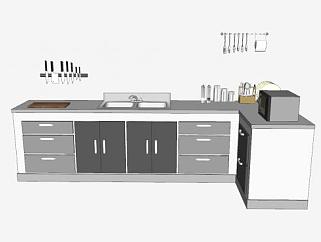 灰色系厨房橱柜厨具SU模型下载_sketchup草图大师SKP模型