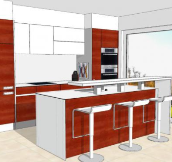 现代开放式厨房橱柜吧台椅SU模型下载_sketchup草图大师SKP模型
