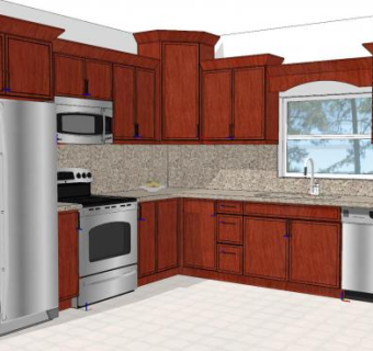 欧式红木质厨房橱柜SU模型下载_sketchup草图大师SKP模型