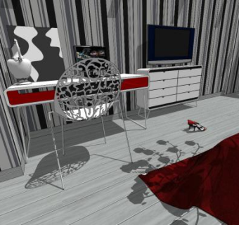 现代简约室内房间卧室SU模型下载_sketchup草图大师SKP模型