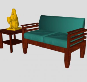 木沙发边桌和金猴子工艺品SU模型下载_sketchup草图大师SKP模型