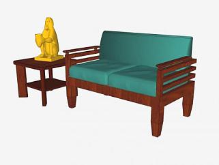 木沙发边桌和金猴子工艺品SU模型下载_sketchup草图大师SKP模型