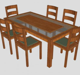 木质六人餐桌椅家具SU模型下载_sketchup草图大师SKP模型
