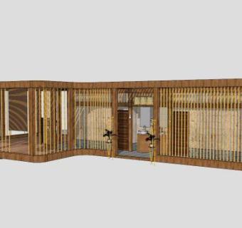 新中式木质公共厕所SU模型下载_sketchup草图大师SKP模型