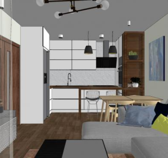 现代精美客厅厨房室内空间SU模型下载_sketchup草图大师SKP模型