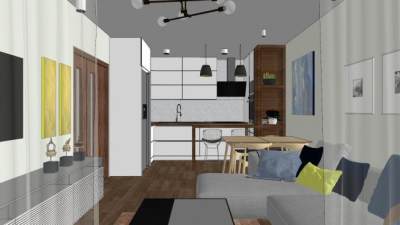 现代精美客厅厨房室内空间SU模型下载_sketchup草图大师SKP模型
