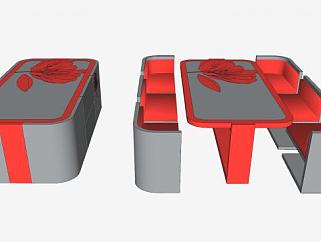现代六人餐桌椅和吧台SU模型下载_sketchup草图大师SKP模型