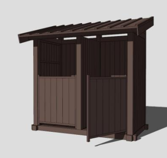 城市木质公共卫生间SU模型下载_sketchup草图大师SKP模型