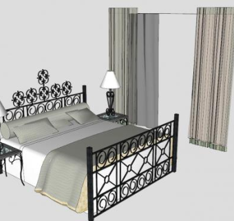 北欧风格床具和窗帘SU模型下载_sketchup草图大师SKP模型