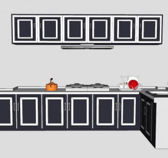 loft风格厨房橱柜SU模型下载_sketchup草图大师SKP模型