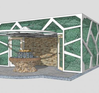 淡绿色现代公共卫生间SU模型下载_sketchup草图大师SKP模型