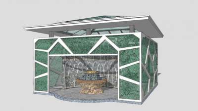淡绿色亭状公共卫生间SU模型下载_sketchup草图大师SKP模型