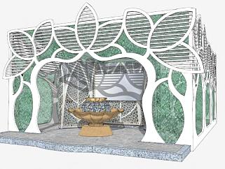 植物淡绿色玻璃公厕SU模型下载_sketchup草图大师SKP模型