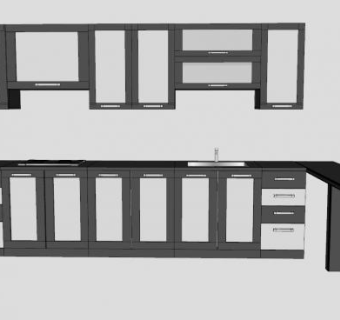 灰白色厨房橱柜SU模型下载_sketchup草图大师SKP模型