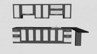 灰白色厨房橱柜SU模型下载_sketchup草图大师SKP模型