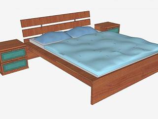 实木床木板床双人床具SU模型下载_sketchup草图大师SKP模型