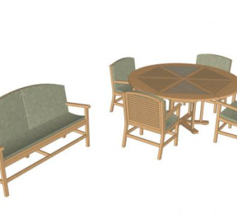 木质餐桌椅和沙发SU模型下载_sketchup草图大师SKP模型