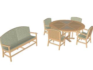 <em>木质</em>餐桌<em>椅</em>和沙发SU模型下载_sketchup草图大师SKP模型