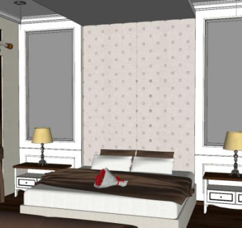 现代欧简卧室室内SU模型下载_sketchup草图大师SKP模型