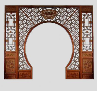 木质屏风隔断月亮门SU模型下载_sketchup草图大师SKP模型