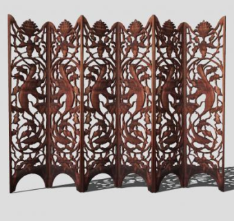 中式隔断屏风SU模型下载_sketchup草图大师SKP模型