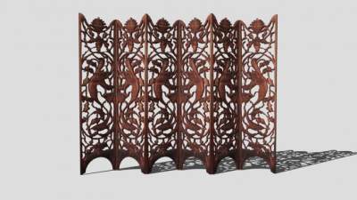 中式隔断屏风SU模型下载_sketchup草图大师SKP模型