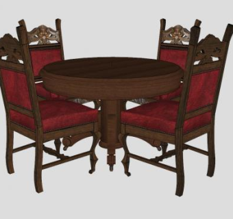 欧式实木圆形餐桌椅圆桌家具SU模型下载_sketchup草图大师SKP模型