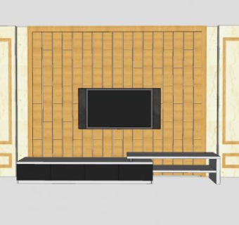 现代欧简电视墙电视背景墙SU模型下载_sketchup草图大师SKP模型