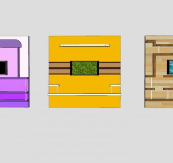 五款电视墙SU模型下载_sketchup草图大师SKP模型