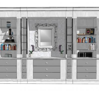 欧式书柜梳妆柜SU模型下载_sketchup草图大师SKP模型