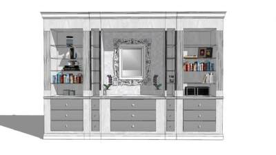 欧式书柜梳妆柜SU模型下载_sketchup草图大师SKP模型
