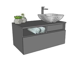 现代浴室柜和多肉植物SU模型下载_sketchup草图大师SKP模型