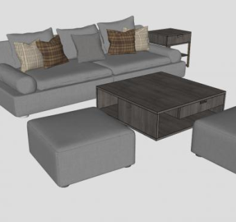 北欧沙发茶几边几SU模型下载_sketchup草图大师SKP模型