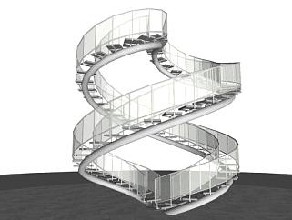 室内双旋转扶手梯楼梯SU模型下载_sketchup草图大师SKP模型