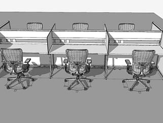 职工员工办公桌椅组合SU模型下载_sketchup草图大师SKP模型