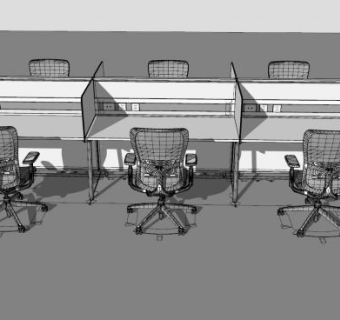 职工员工办公桌椅组合SU模型下载_sketchup草图大师SKP模型