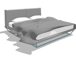 现代简约双人床床铺SU模型下载_sketchup草图大师SKP模型