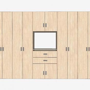 现代木制组合柜衣柜SU模型下载_sketchup草图大师SKP模型