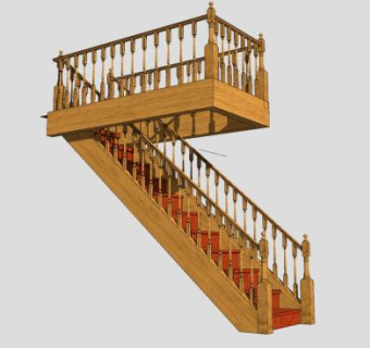 欧式木制扶手楼梯SU模型下载_sketchup草图大师SKP模型