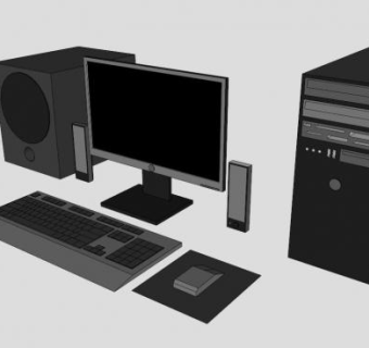 黑色台式电脑SU模型下载_sketchup草图大师SKP模型
