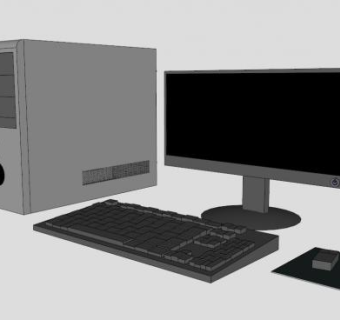 黑色电脑和显示屏SU模型下载_sketchup草图大师SKP模型
