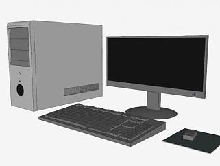 黑色电脑和显示屏SU模型下载_sketchup草图大师SKP模型