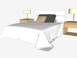 软包双人床床头柜SU模型下载_sketchup草图大师SKP模型