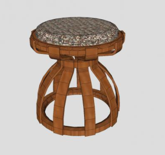 圆形木坐凳凳子SU模型下载_sketchup草图大师SKP模型